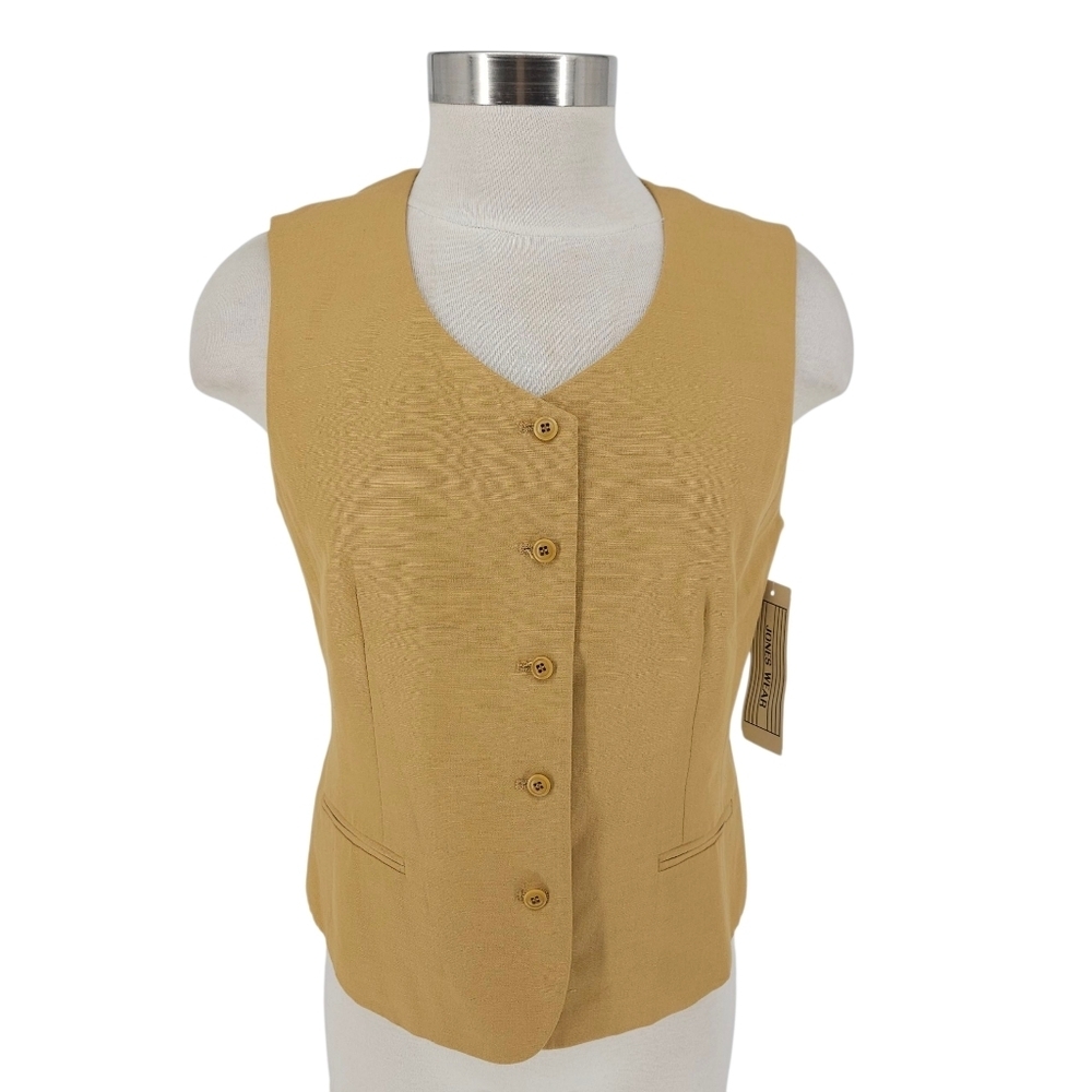 Vintage Jones Wear Vest Tank Top Linen Camel Tan Sleeveless Button Up Shirt 6